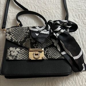 Aldo Black and Snake Print Satchel with Gold Accent
